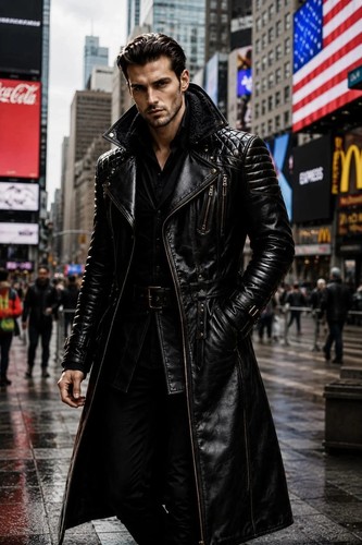 Herren schwarz langer leder - schwarz,