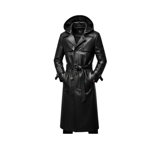 Herren schwarz kapuze - schwarz, leder