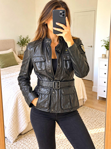 Blauer damen lederjacke biker - damen,